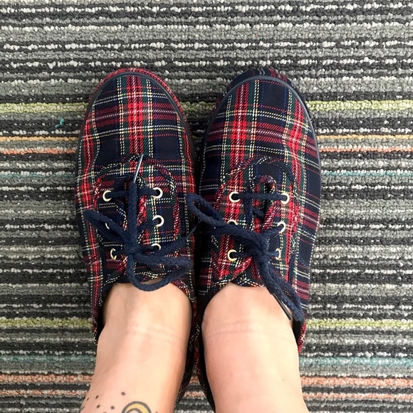 Vintage 1970’s plaid dark academia preppy sneakers lace up flats shoes - Picture 11 of 11
